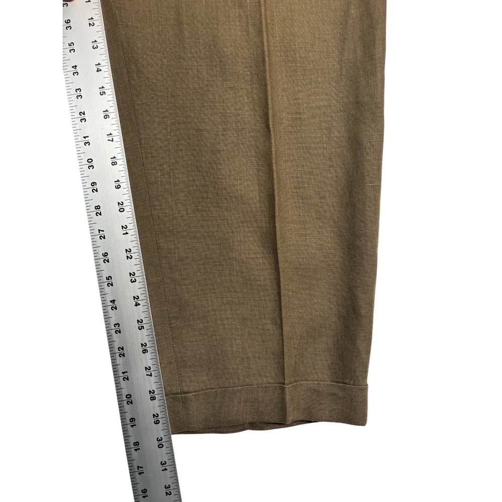 vtg 90s Brown Linen Pants 38x30 High Waisted Pleated Cuffed Relaxed Trousers